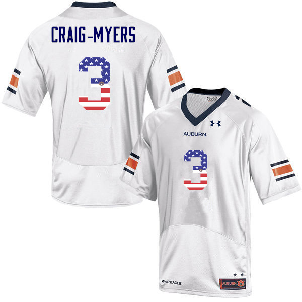 Auburn Tigers Men's Nate Craig-Myers #3 White Under Armour Stitched College USA Flag Fashion NCAA Authentic Football Jersey GSS5474LP